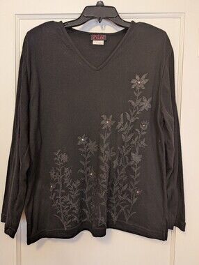 PGB Black Rhinestone Floral Sweater USA Made Small